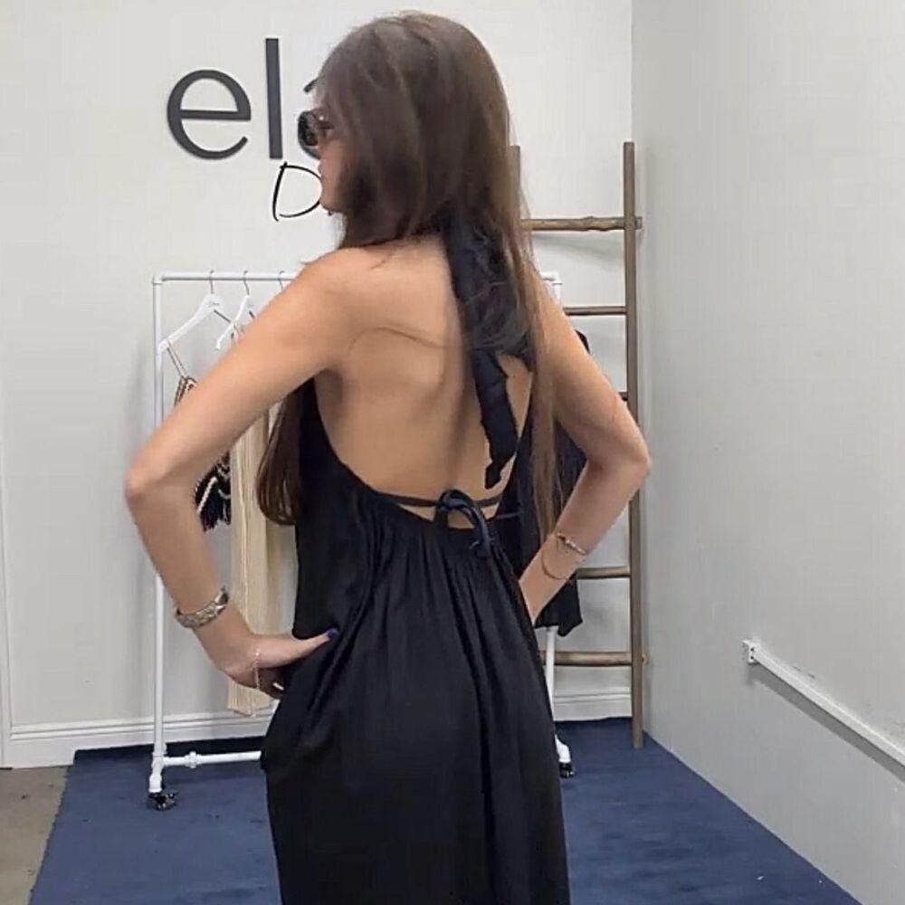 Elan Black Halter Maxi Dress NWT Flowy Boho Sleeveless Resort Beach - Picture 5 of 6